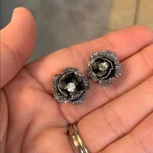 Betsey Johnson silver/sparkle rose earrings